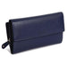 Saddler "Ella" Large Multi-Section Purse Wallet with Zipper Coin Purse in Navy Blue. This popular compact purse made from luxurious leather accommodates up to 20 credit cards and provides a roomy zipper purse to the centre for coins and small keys. It also features a large window section for ID or pass card with inner extension wing for extra card storage and secure tab closure. Approximate Size: 18 x 10 x 4cm when closed. 12 month warranty for normal use.